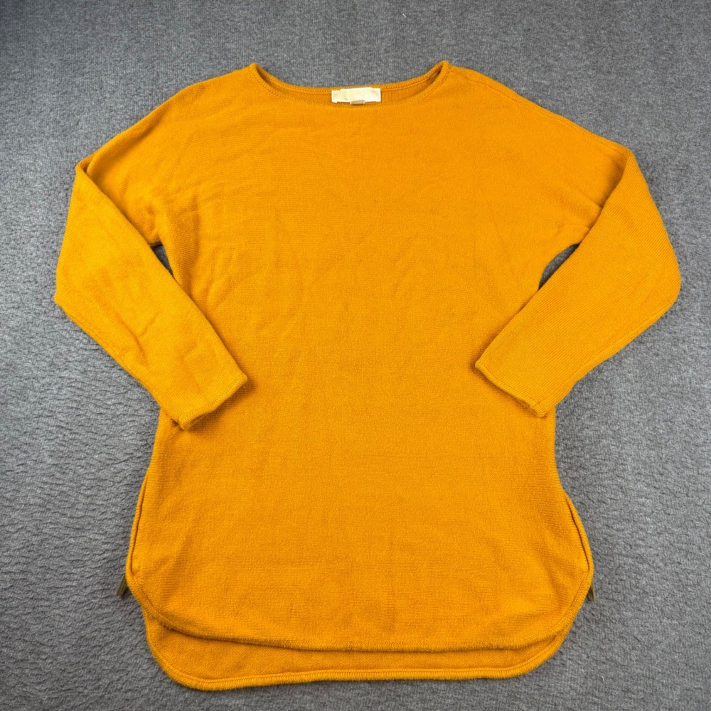 Michael Kors Tunic Sweater Women's Small Yellow Side Zip Boat Neck Cotton Blend